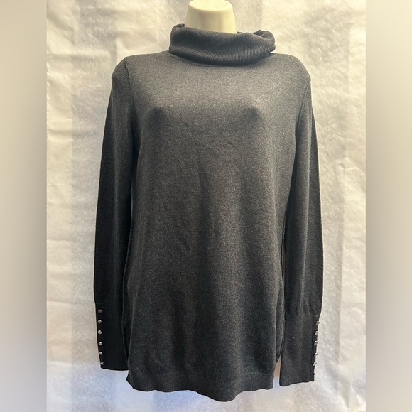 LOFT Ann Taylor Charcoal Gray Cowl Neck Sweater Cozy Elegance pull over Sz-M. D2 - Picture 2 of 11